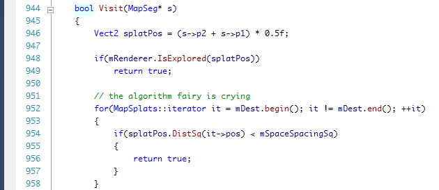 Source code listing, splat position collection function.