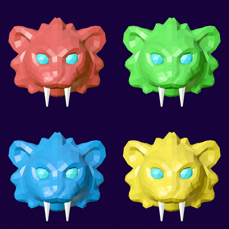 four low poly voltron-like tiger faces