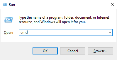 Press Windows+R to open the Run dialog, type cmd and press Enter.