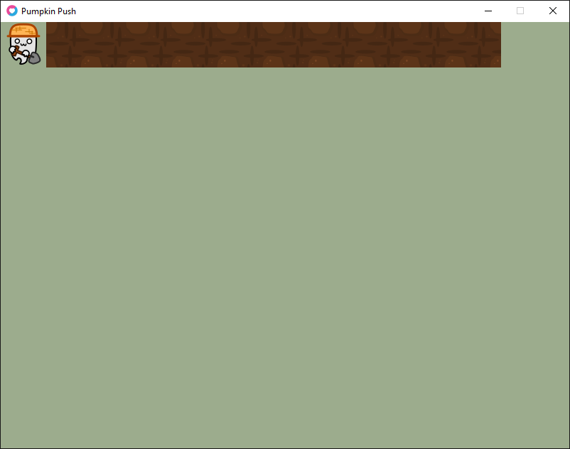 Game window with the ghost in the top corner, and a row of dirt images tiled to the right of them